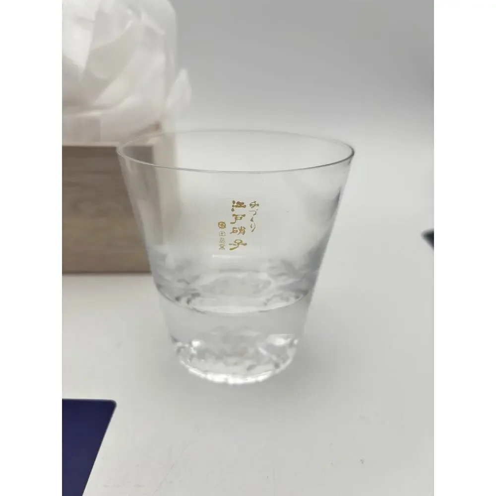 New Tajima Glass Sato Mount Fuji Rocks Glass with Wooden Box Tokyo Japan
